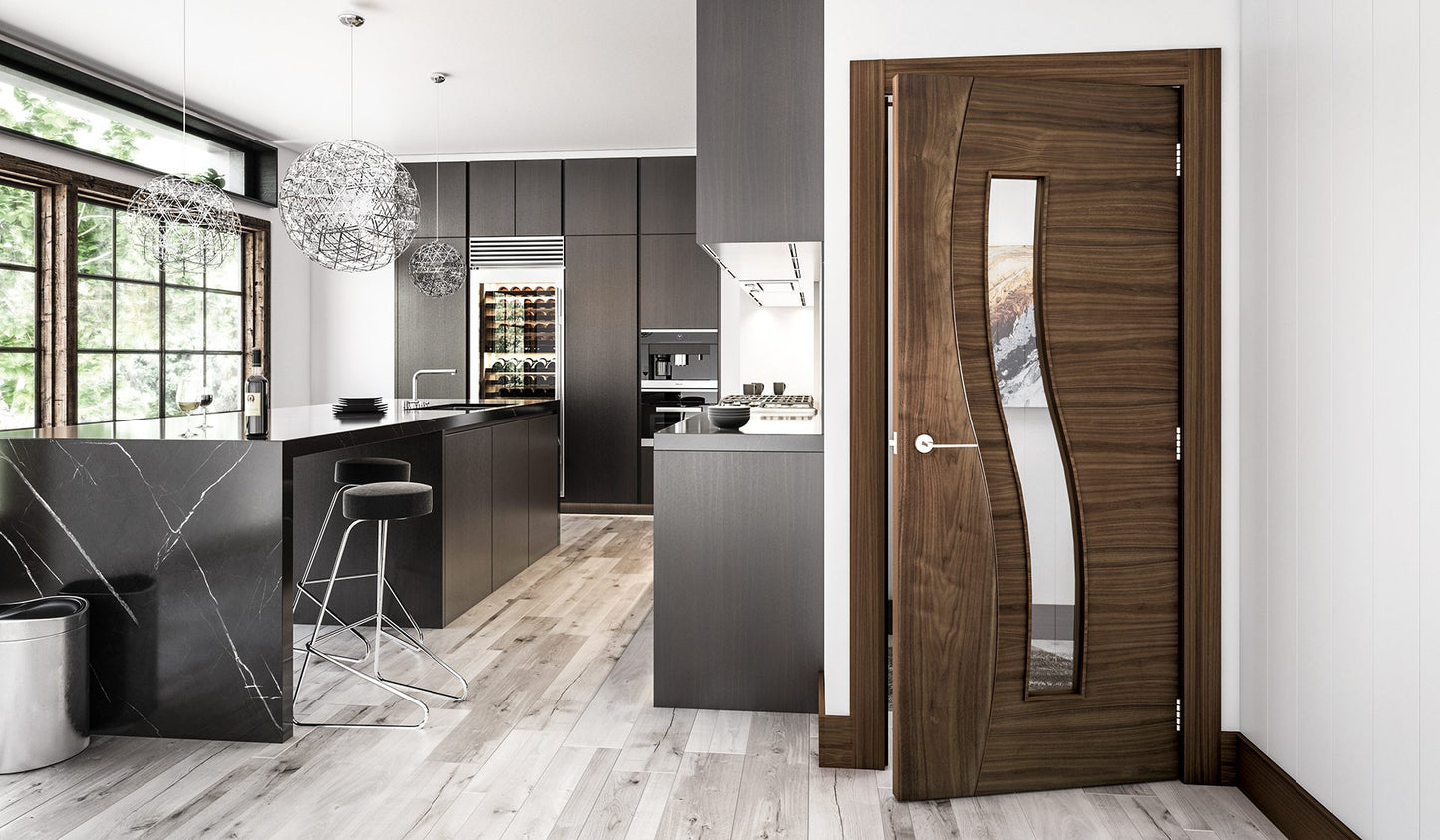Cadiz Prefinished Walnut Glazed Interior Door