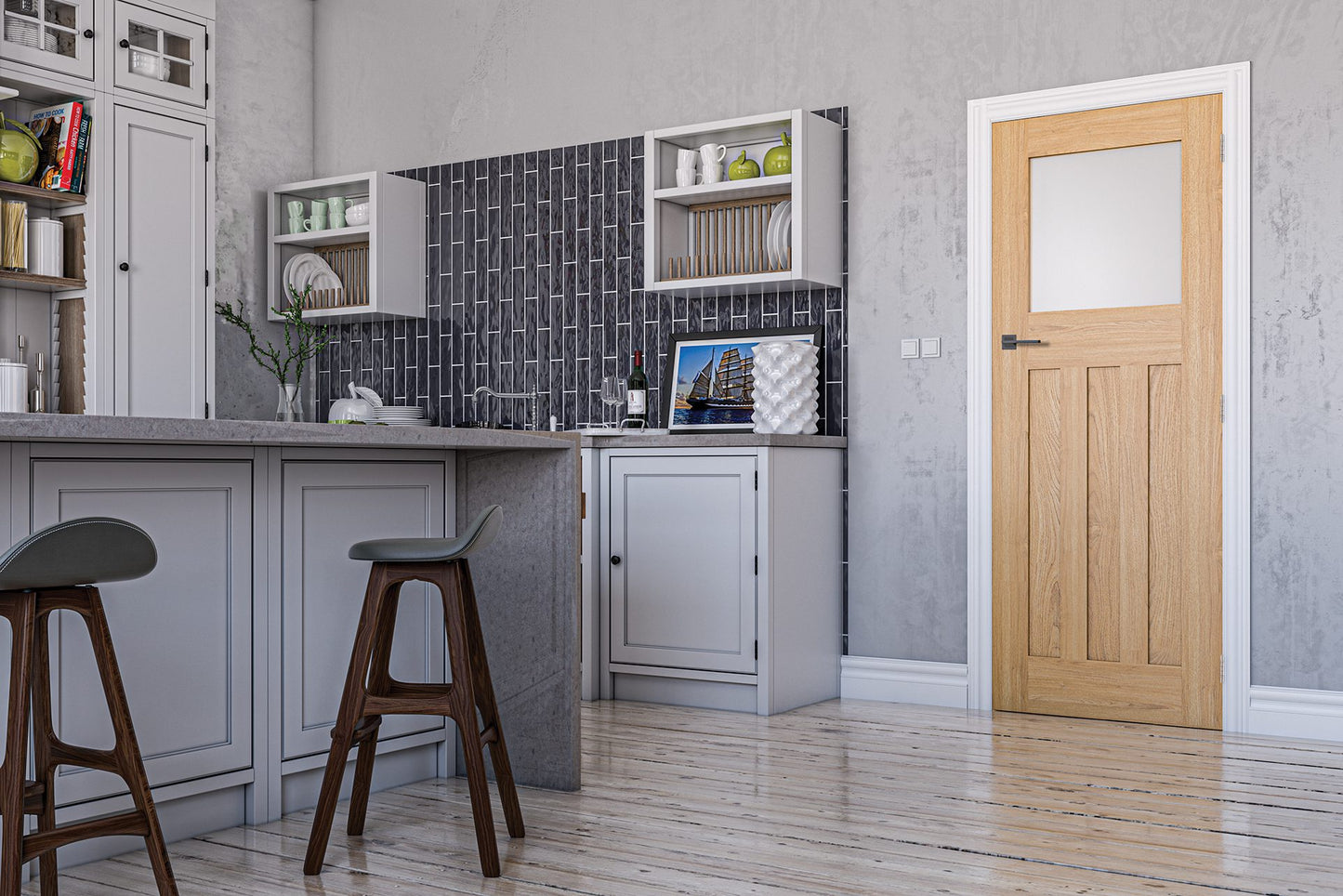 Cambridge Unfinished Oak Frosted Glazed Interior Door