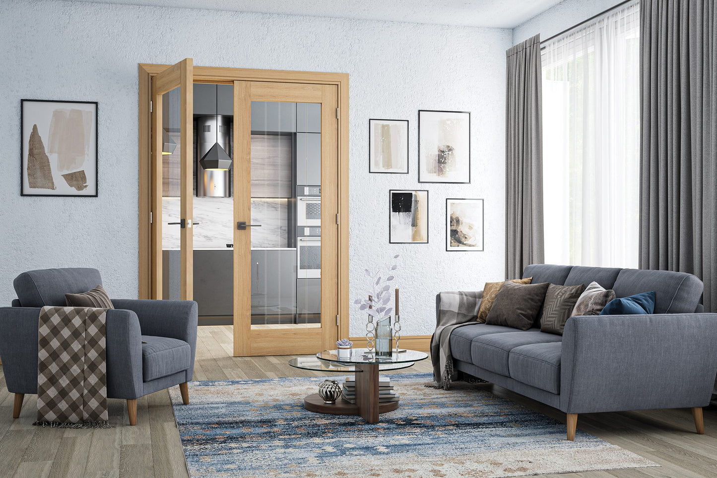 Ely Unfinished Oak 1L Full Glazed Interior Door