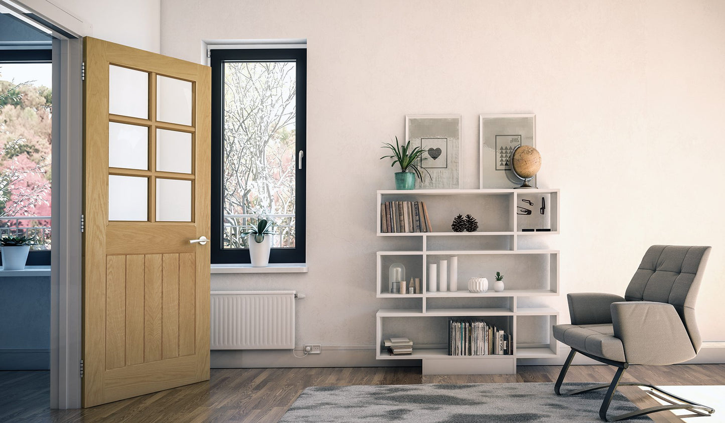 Ely Unfinished Oak 6L Glazed Interior Door