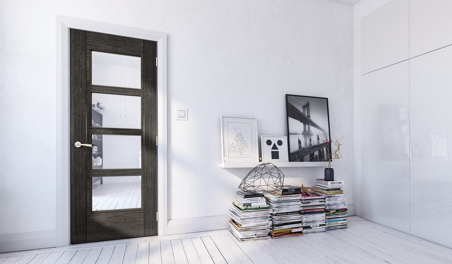 Montreal Prefinished Dark Grey Ash Glazed Interior Door