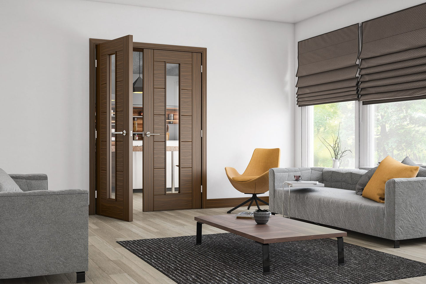 Seville Prefinished Walnut 1L Glazed Interior Door
