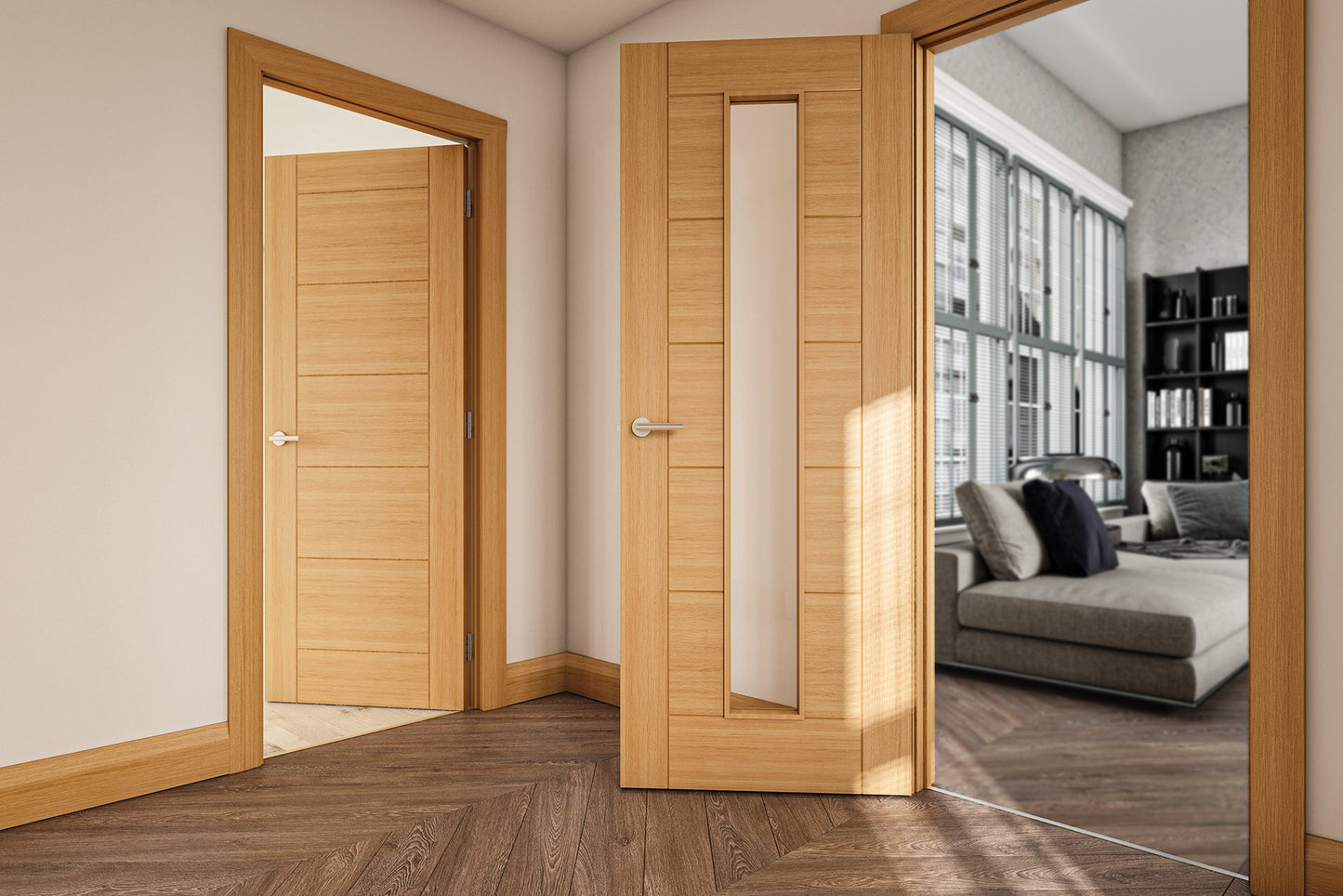 Seville Prefinished Oak 1L Glazed Interior Door