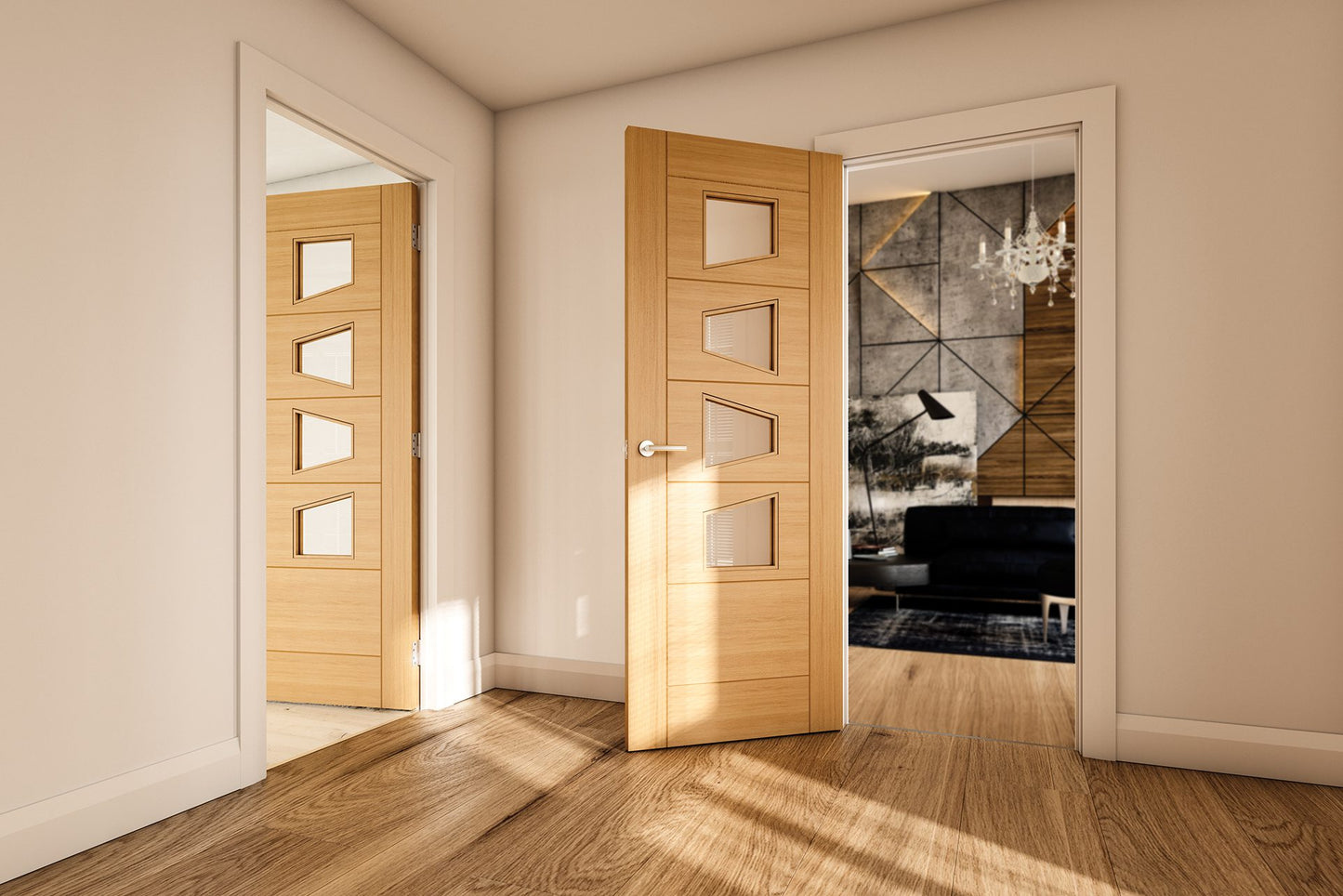 Seville Prefinished Oak 4L Slanted Glazed Interior Door