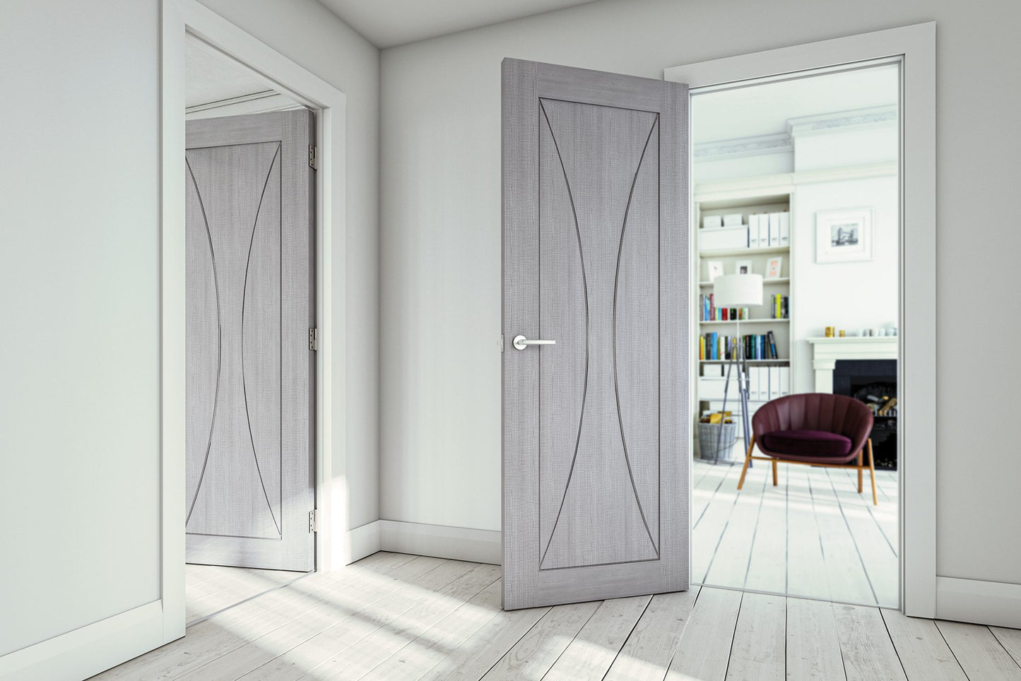 Sorrento Prefinished Light Grey Ash Fire Door