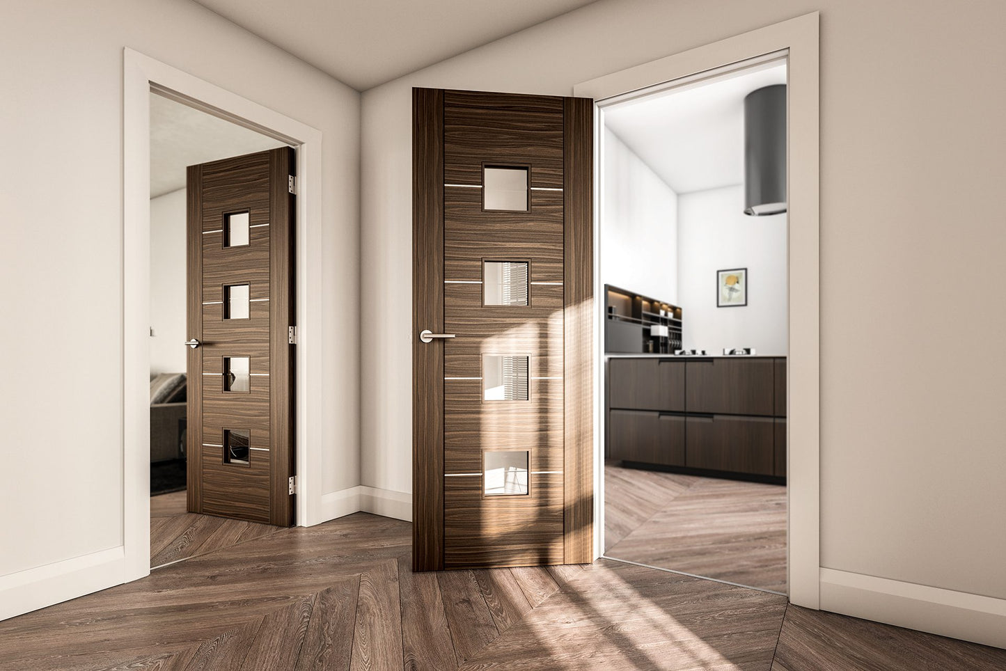 Valencia Prefinished Walnut Glazed Interior Door