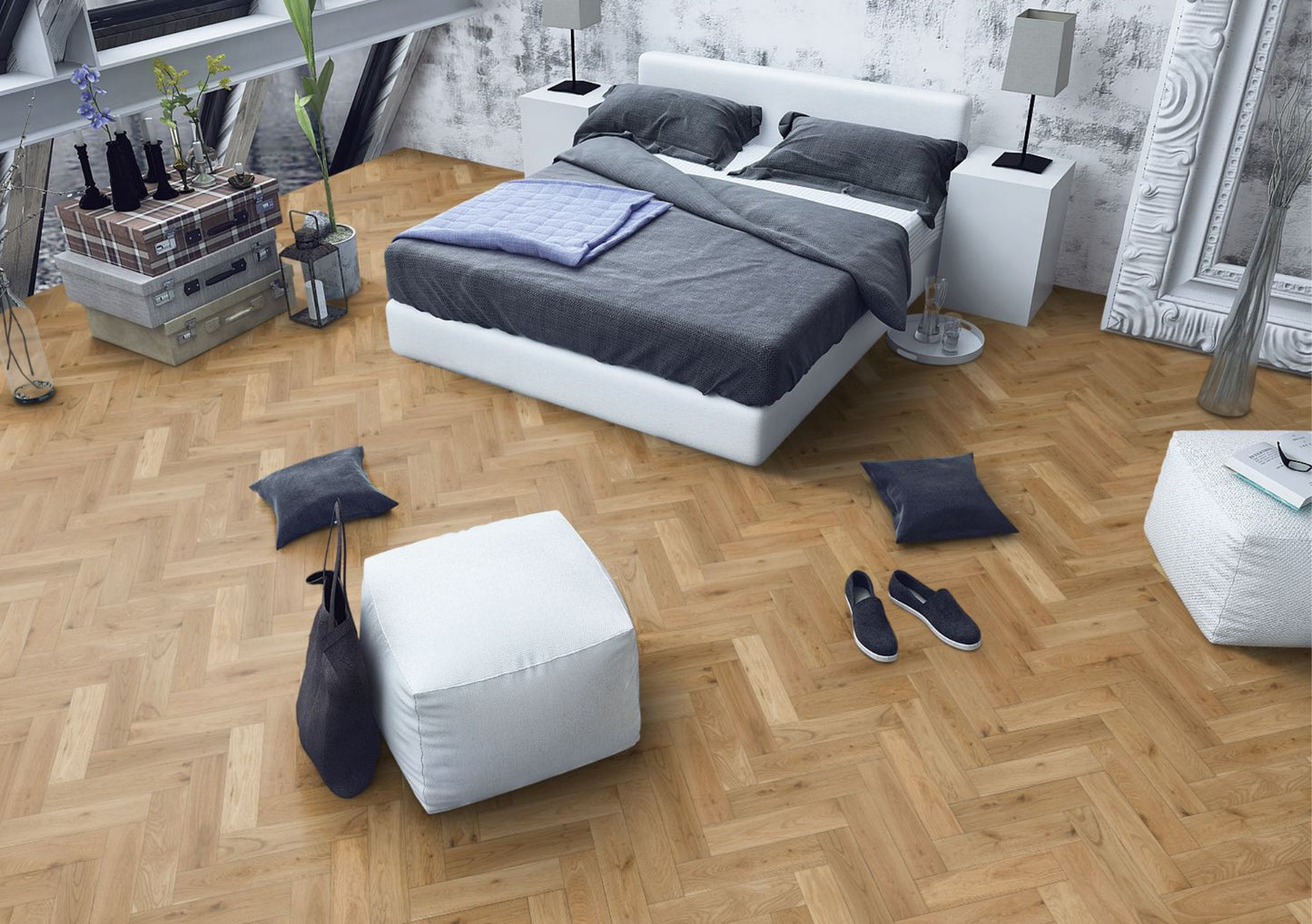 Natural Oak Matt Lacquered & Brushed Herringbone