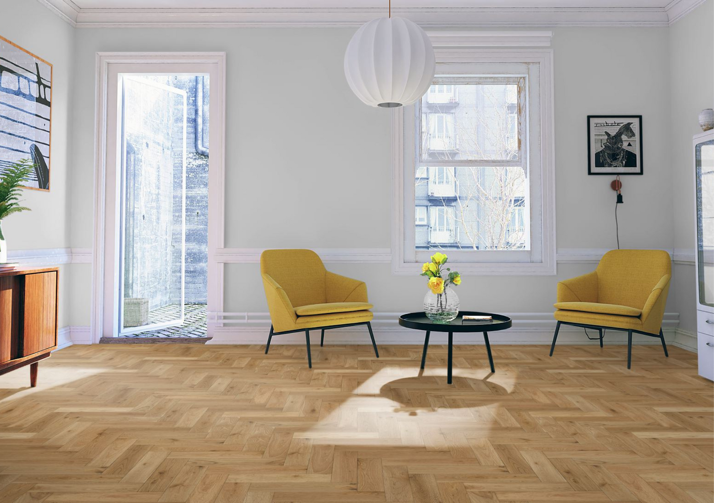 Natural Oak Matt Lacquered & Brushed Herringbone