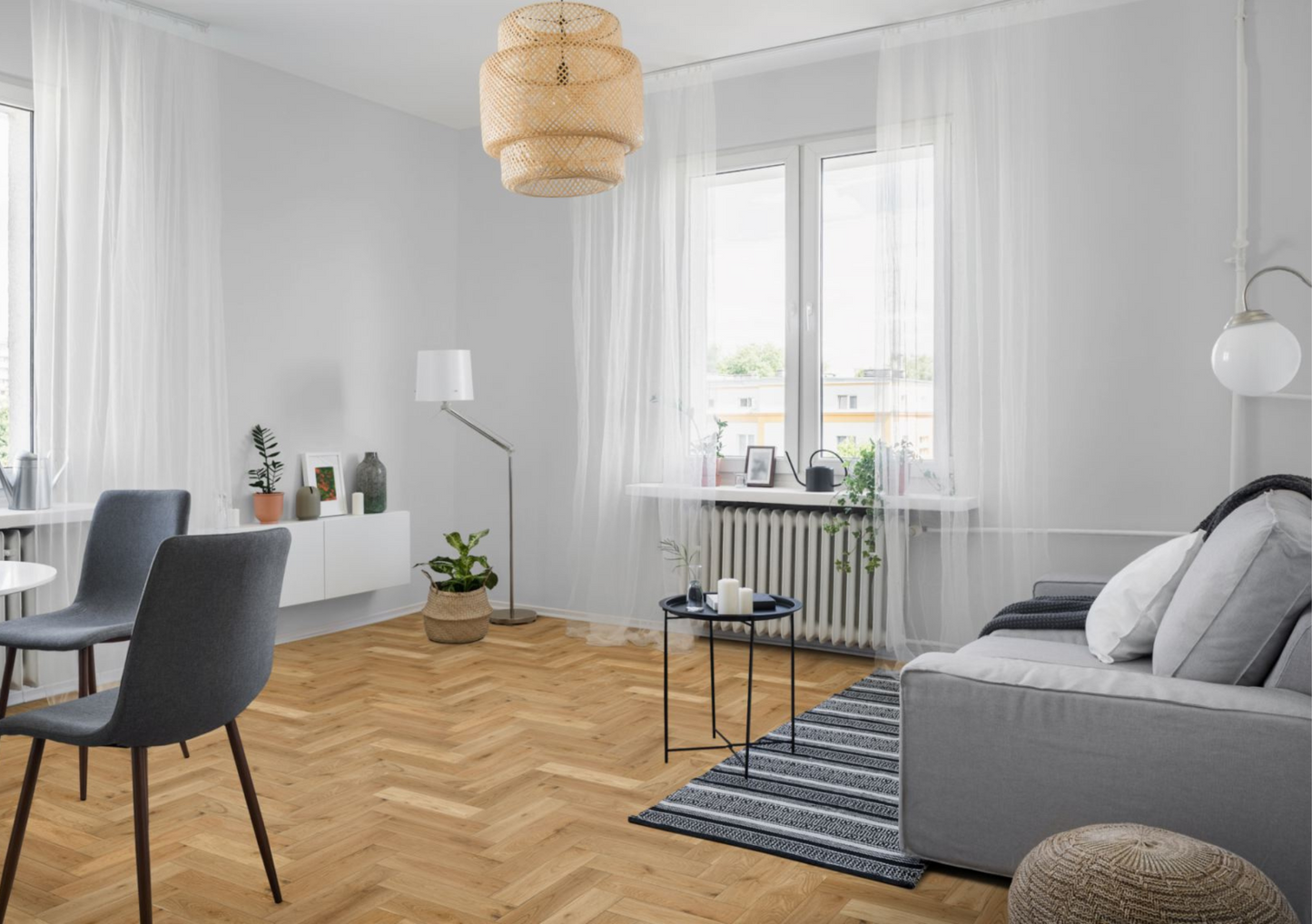 Natural Oak Matt Lacquered & Brushed Herringbone