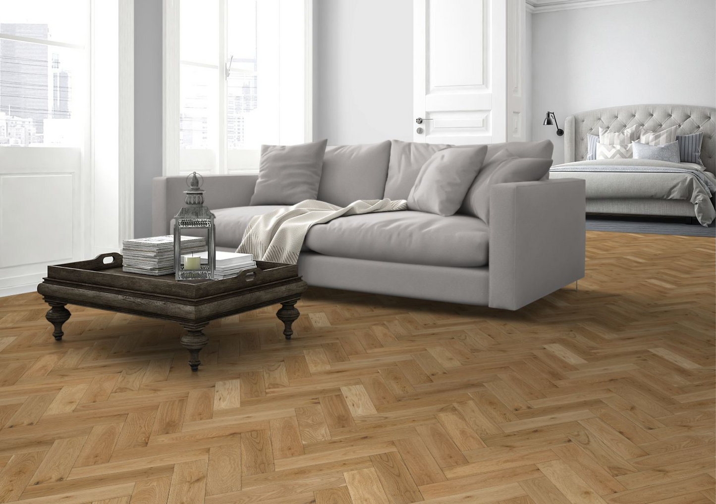 Natural Oak Matt Lacquered & Brushed Herringbone
