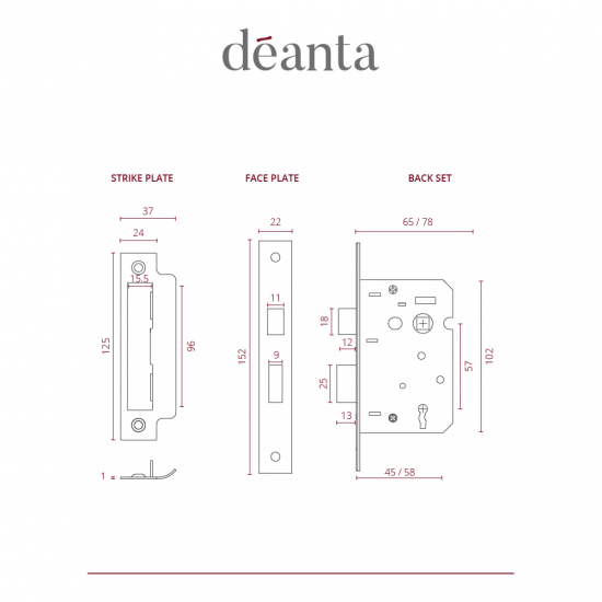 3 Lever Mortice Sash Lock Satin Nickel