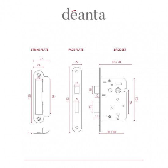 3 Lever Mortice Sash Lock Satin Nickel