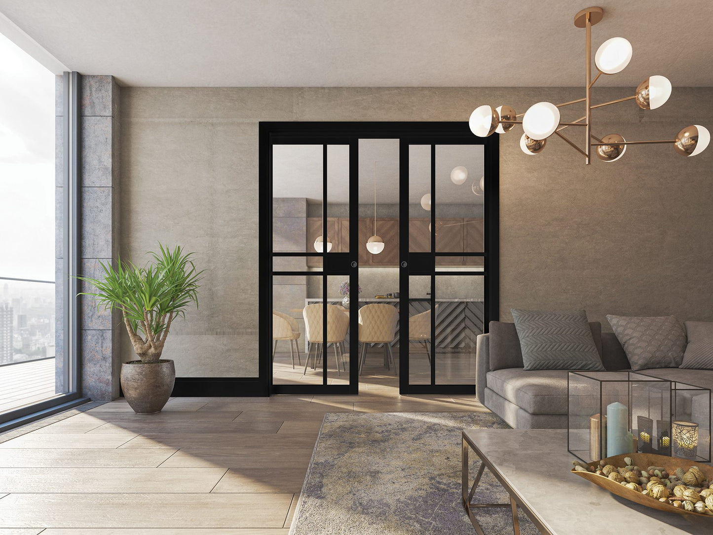 Dalston Prefinished Black Glazed Interior Door