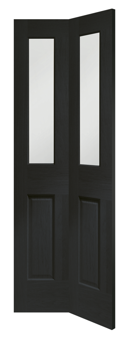 Malton Bi-Fold Internal Oak Door with Clear Bevelled Glass Stained in Americano